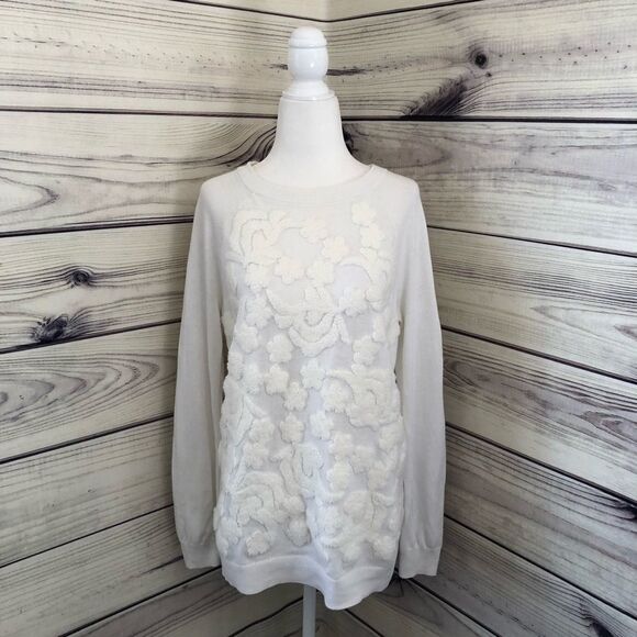 Chelsea28 White Floral Embroidered Crewneck Sweater Small - Picture 3 of 5